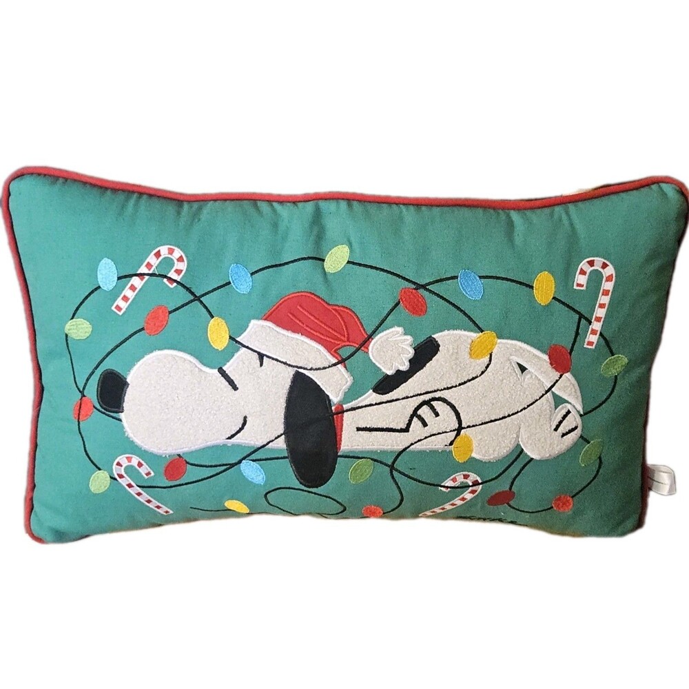 Hallmark Peanuts Snoopy Holiday Santa Pillow Beagle Decorative Lights 19"x11”